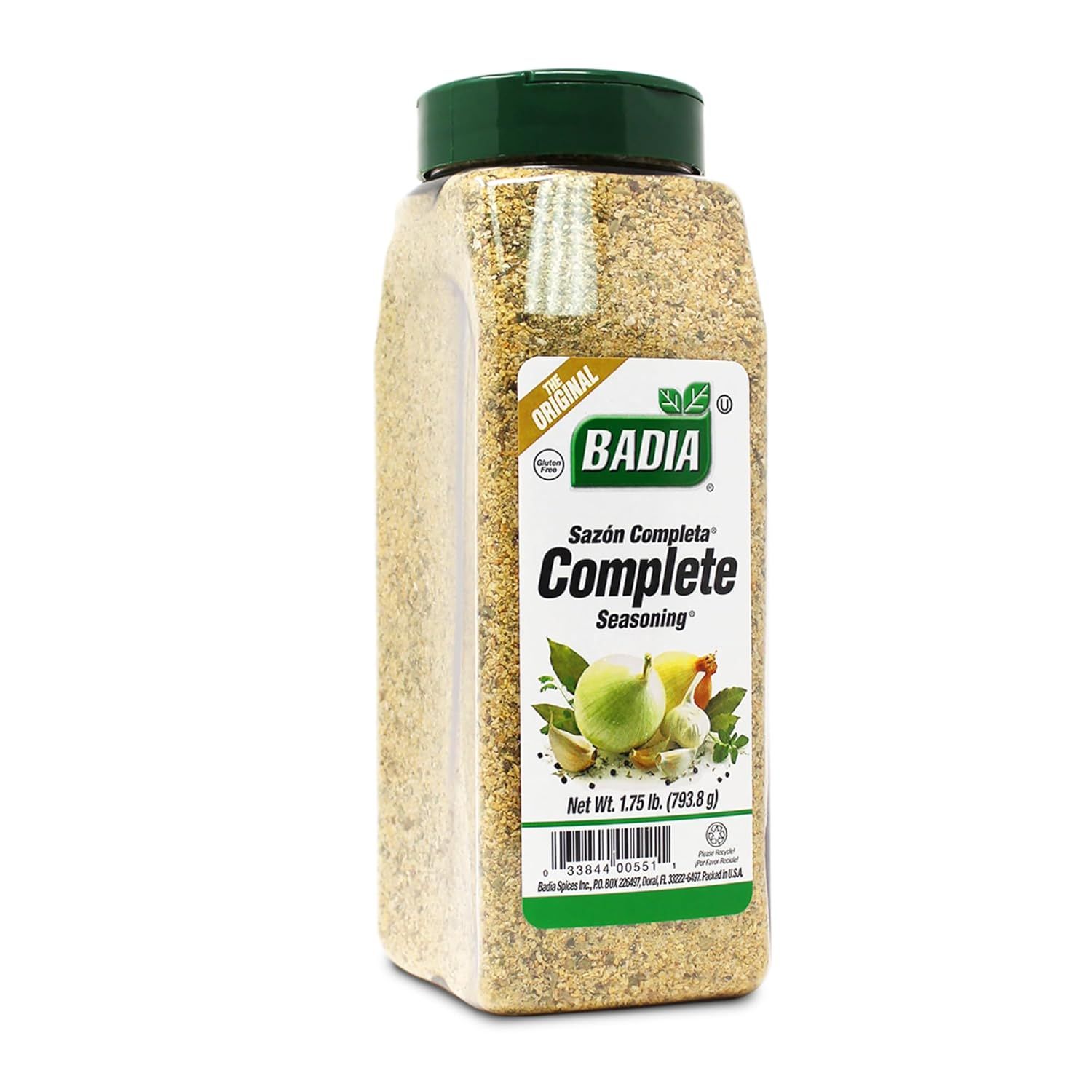 Displays the core product clearly on a white background to show shoppers exactly what they will receive - a large container of Badia Complete Seasoning. Shows the actual retail packaging with brand…