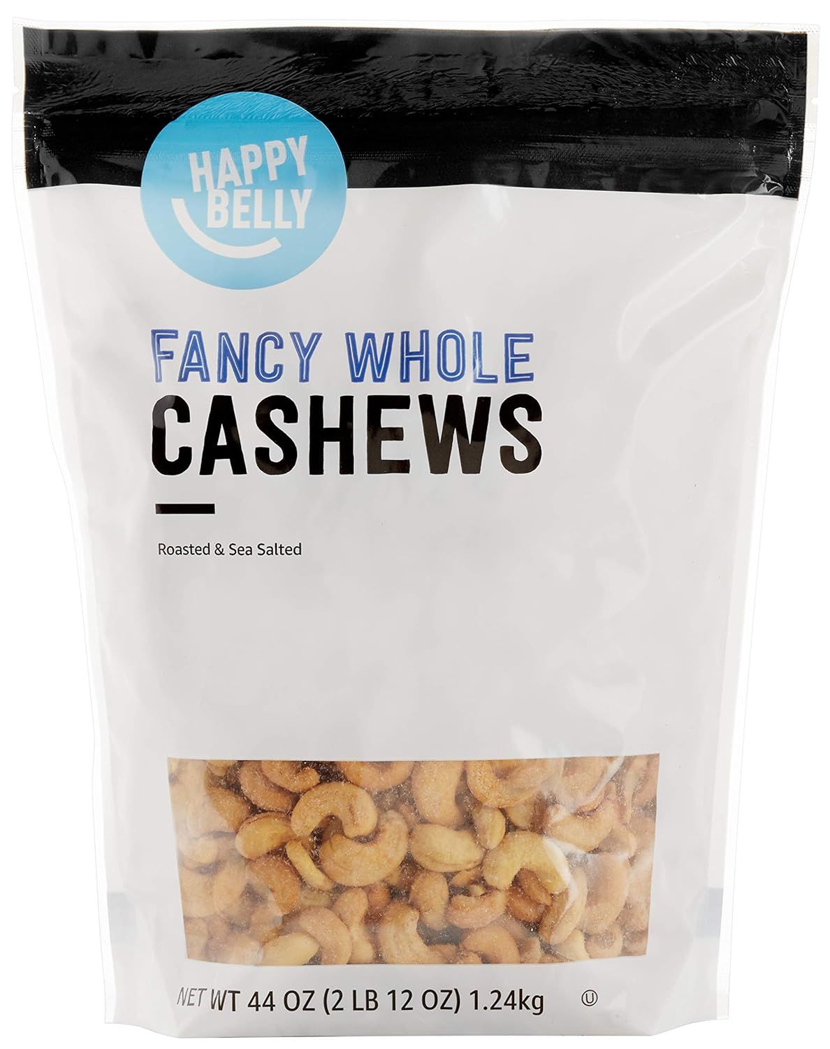 Displays the core product—a bag of fancy whole cashews—clearly showing the brand, product name, and a transparent window to view the actual cashews inside, helping shoppers understand exactly what…