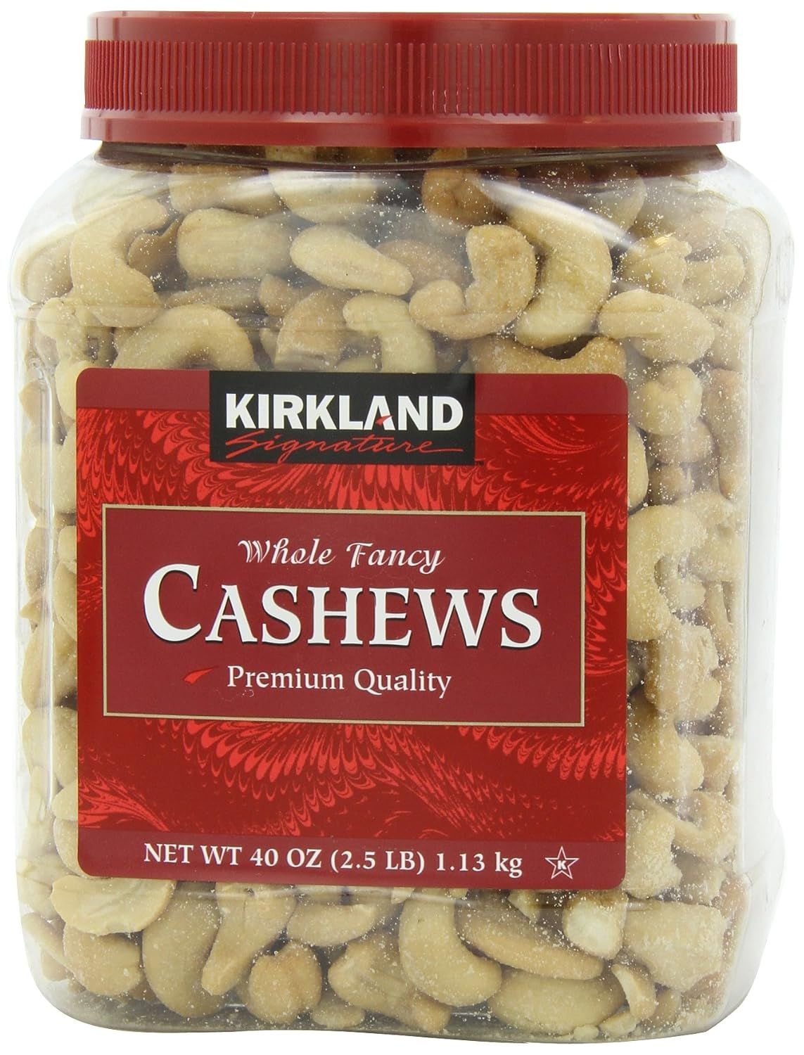 Displays the core product in its retail packaging to show shoppers exactly what they will receive, emphasizing the premium quality and whole cashews visible through the clear container. Shows the…