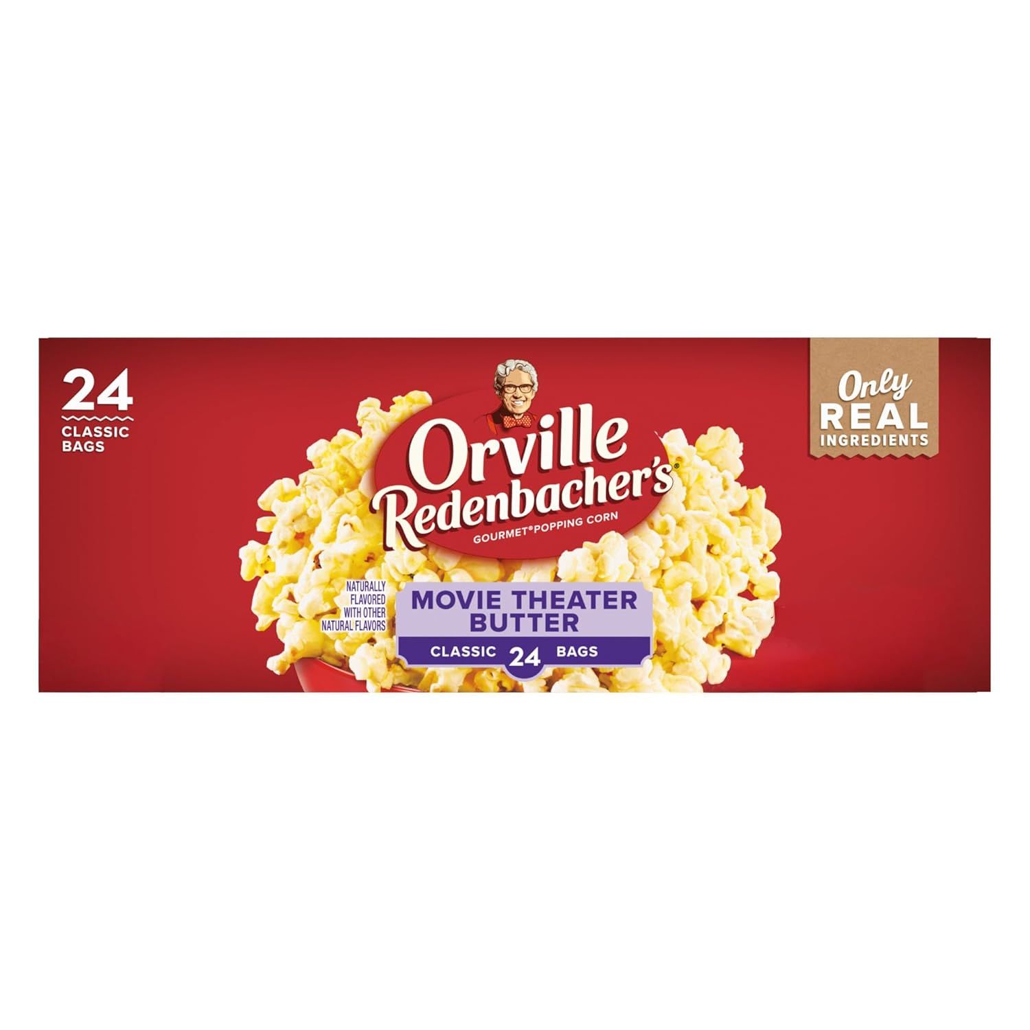 Shows the retail packaging to help shoppers identify the product on store shelves and understand the quantity and flavor variant they are purchasing. Displays the actual popped popcorn product…
