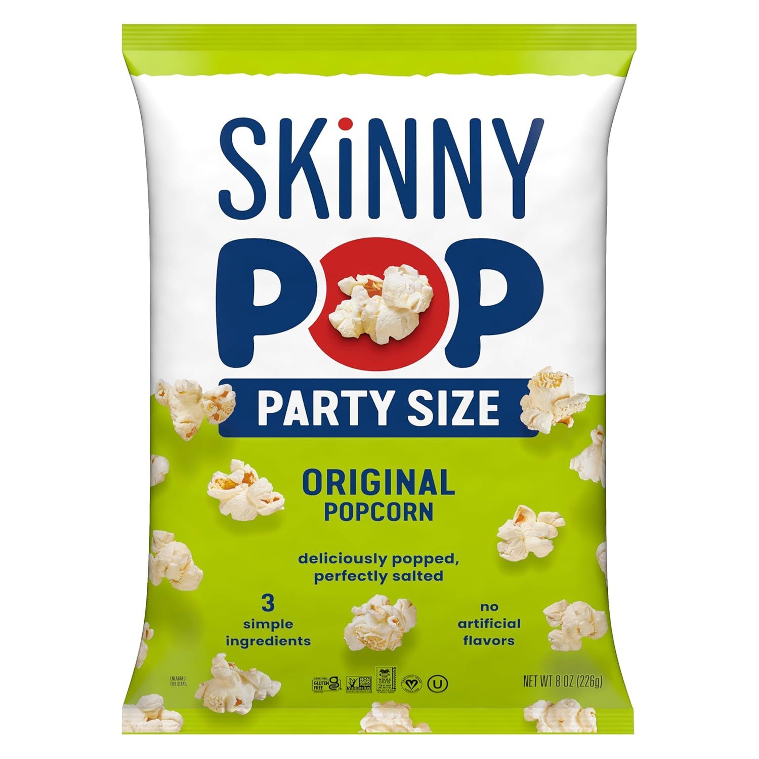 Shows the retail packaging to communicate the brand, product type, flavor, and party size format, helping shoppers identify and select the right popcorn product. Displays the core sellable product…