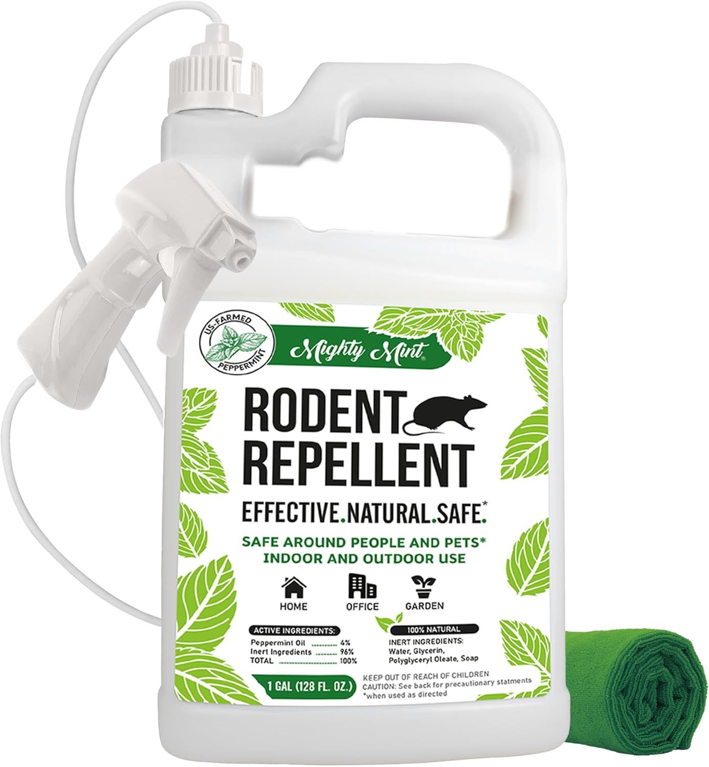 Shows the complete rodent repellent product with its spray attachment and included accessories, allowing shoppers to see exactly what they will receive and understand the product's application…