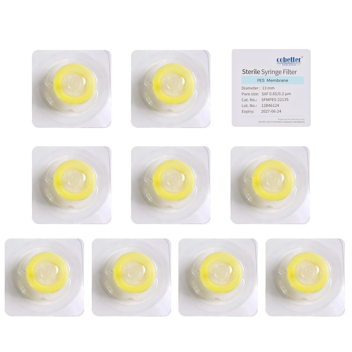 Shows the core product as a multi-pack of sterile syringe filters with clear product specifications and packaging to communicate what the buyer receives. Displays the retail packaging with product…
