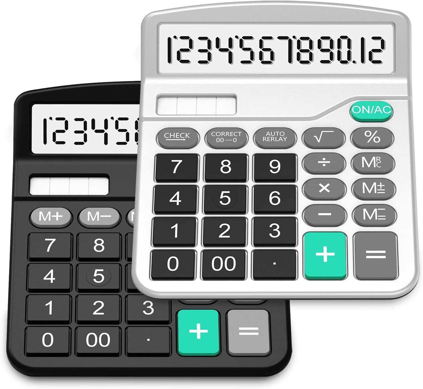 Shows the calculator is available in multiple color options (black and silver/white) so shoppers can choose their preferred style. Displays the core product clearly showing the calculator's design,…