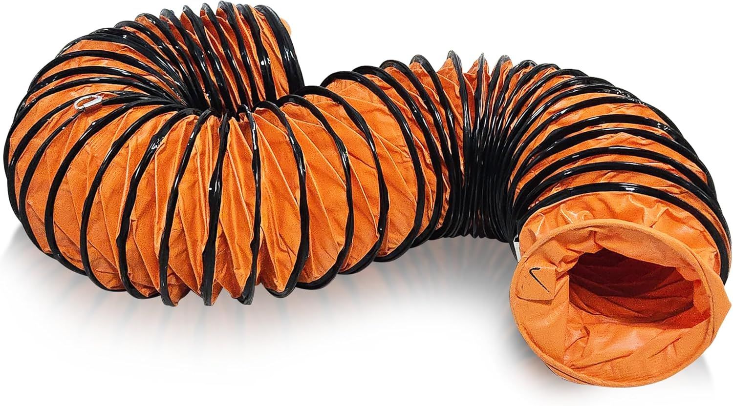 Shows the core product, a flexible orange and black ducting hose, clearly displaying its collapsible accordion-style construction and material to help shoppers understand what they are purchasing.