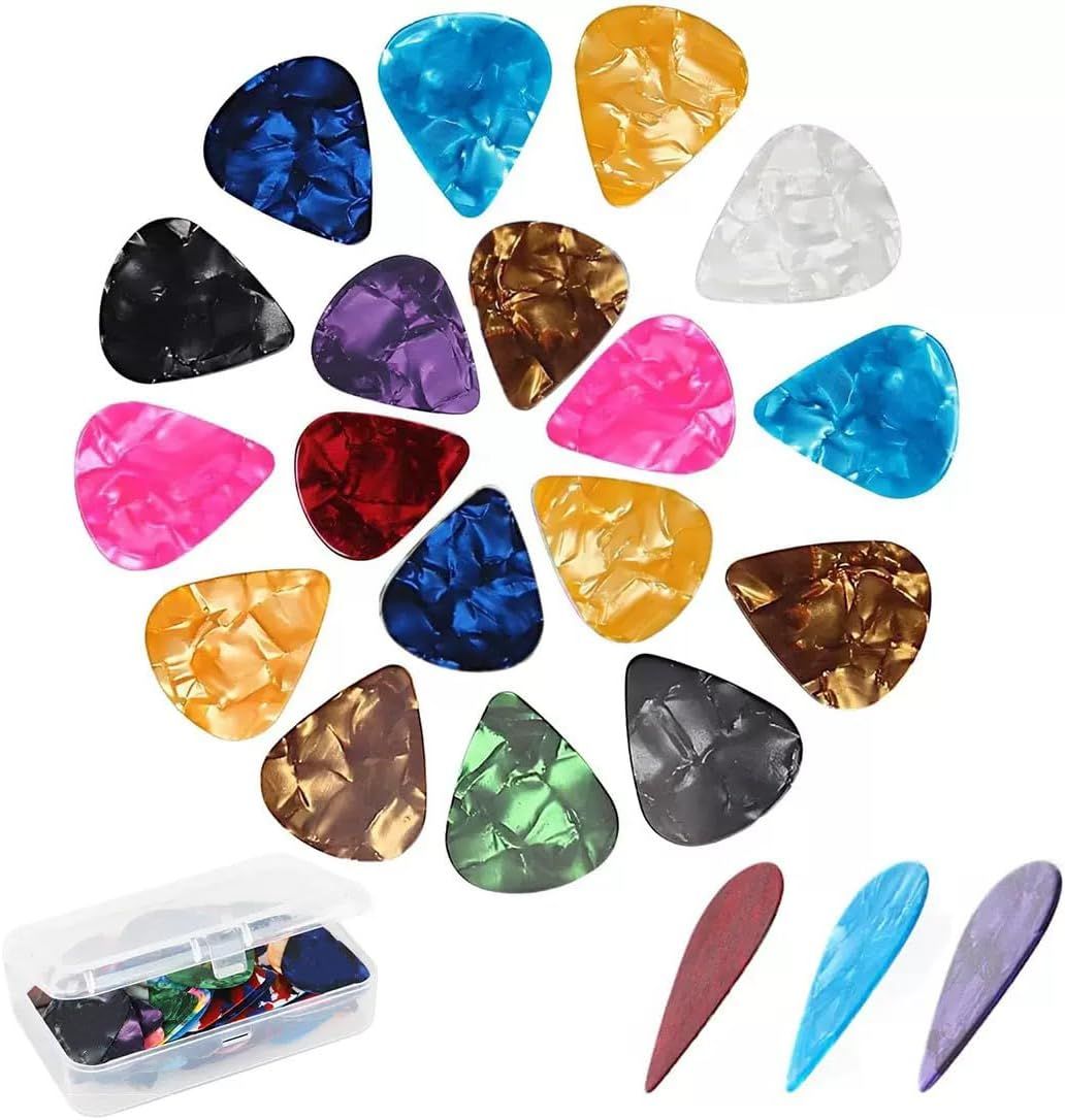 Displays the core product (guitar picks) in various colors to show the variety included in the set and help shoppers visualize what they will receive. Showcases the wide range of color options…