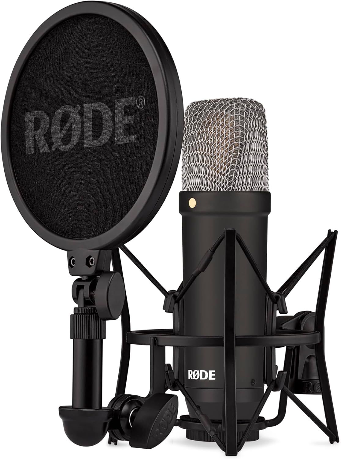 Displays the complete microphone setup to show shoppers exactly what the product looks like and what accessories are included for professional recording. Shows the included accessories that come…