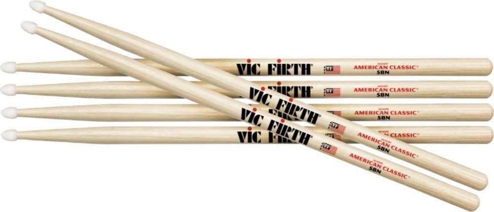 Displays the core product—a set of Vic Firth American Classic 5BN drumsticks—clearly showing the brand, model, and quantity included in the purchase.