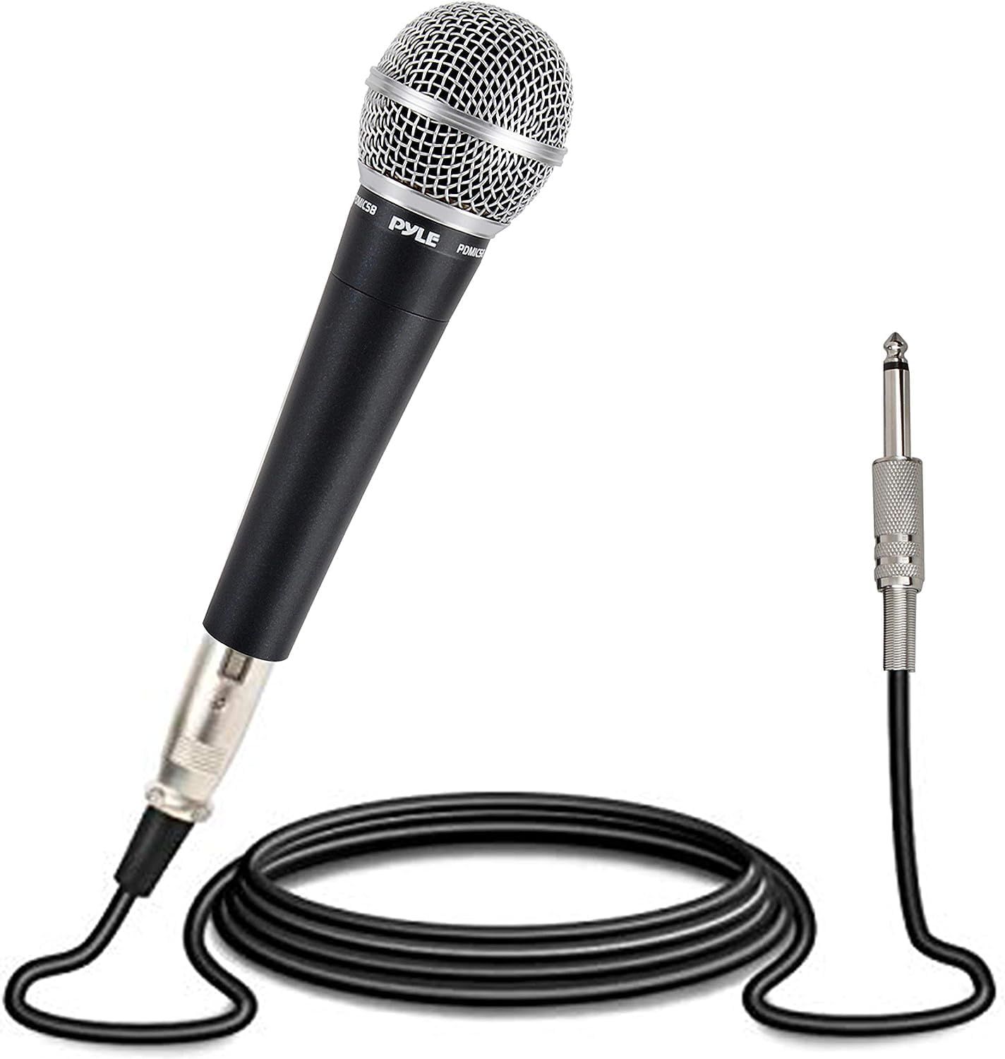Shows the core product (microphone) along with included cable and adapter to communicate what the buyer receives and that it is ready to use out of the box. Demonstrates that the microphone comes…