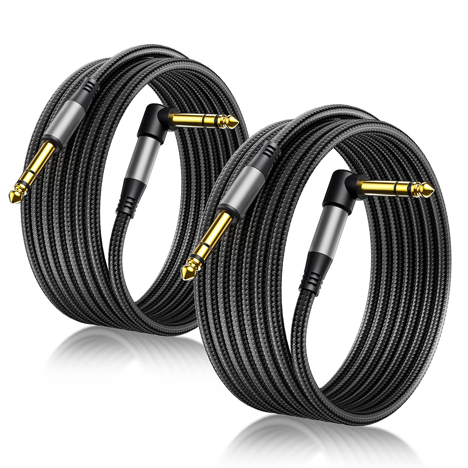 Displays two identical audio cables with premium braided construction and gold-plated connectors to communicate quality and durability, showing this is a 2-pack offering.