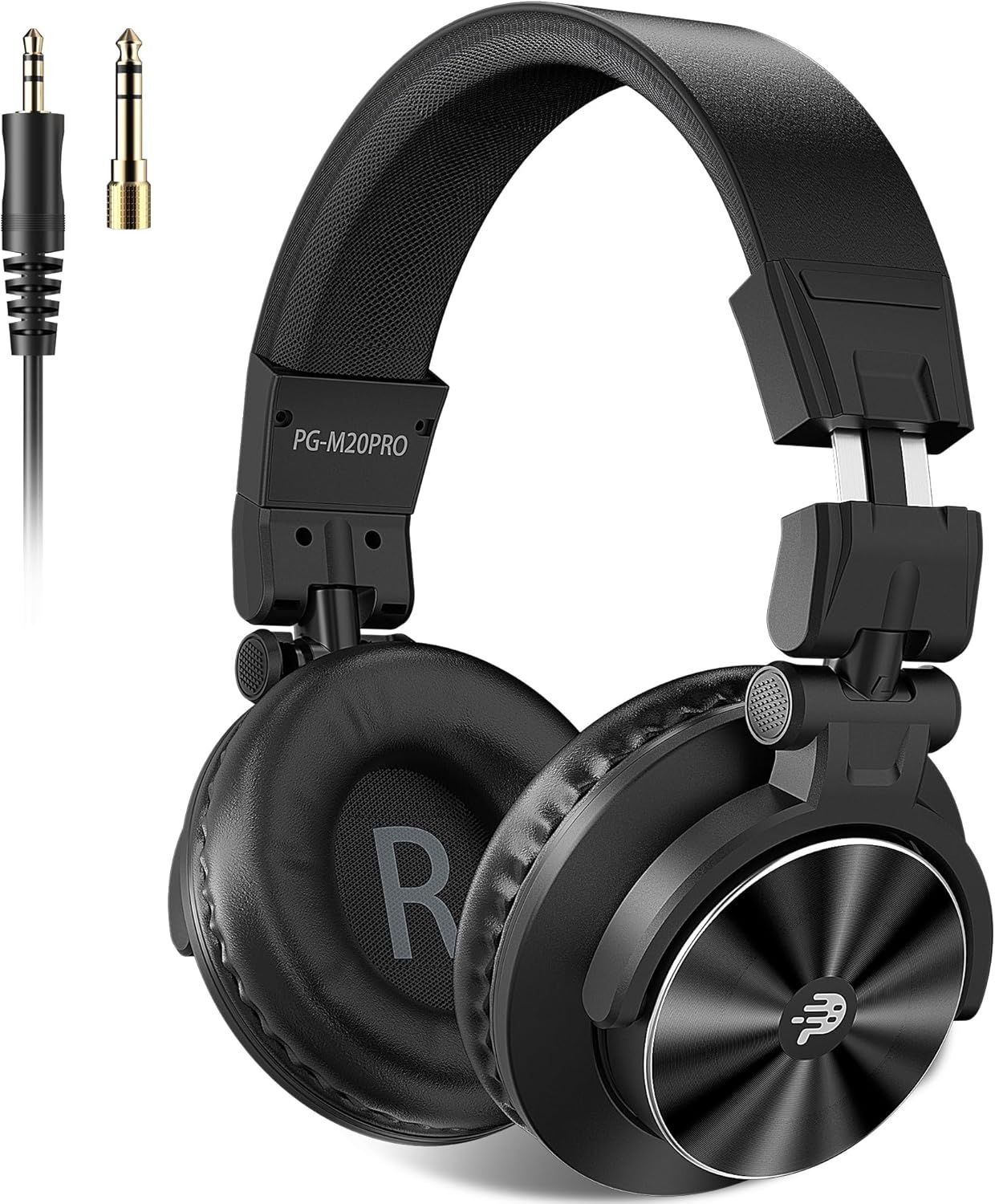 Displays the core product clearly with professional styling and build quality to communicate premium audio equipment suitable for studio or DJ use. Shows included audio adapters to reassure buyers…