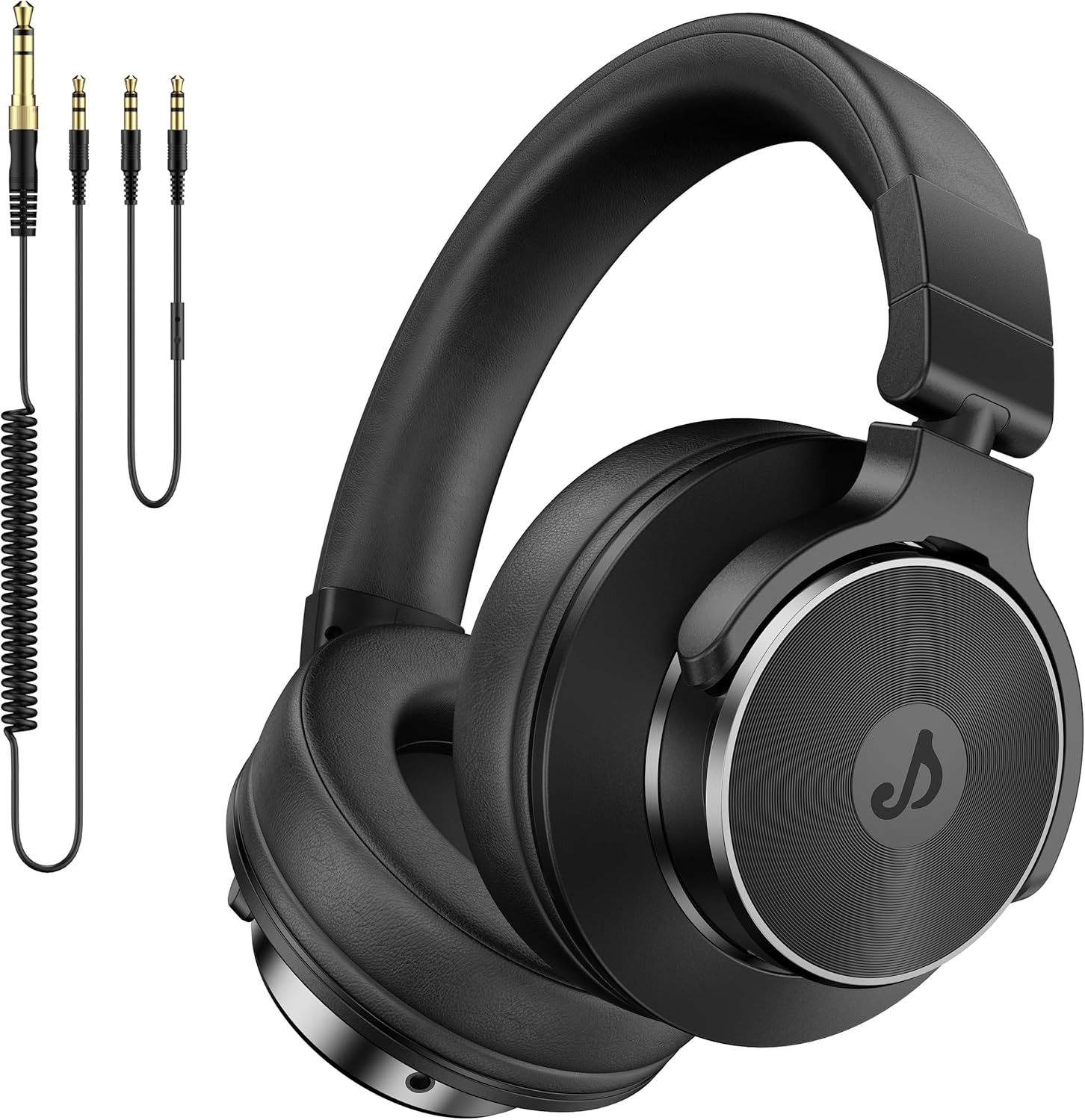 Displays the core product clearly to show shoppers what they will receive, emphasizing the professional over-ear design and build quality. Shows the included accessory cables with different…