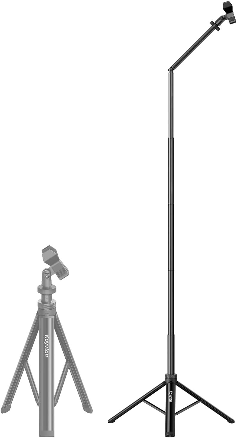Shows the core product, a professional boom stand with adjustable arm and tripod base, to communicate its design and structure to potential buyers. Displays two selectable variants of the stand in…