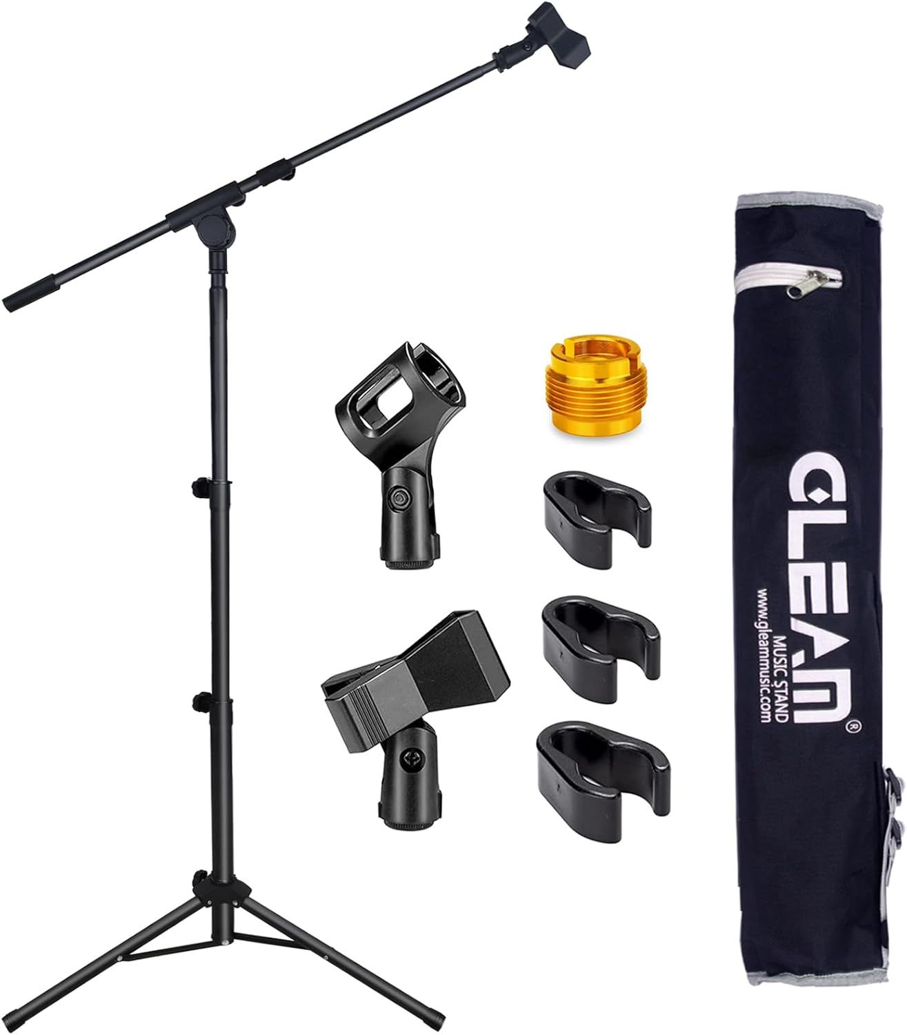 Displays the core microphone stand product along with all included mounting accessories and carrying case to show shoppers exactly what they will receive. Shows all the included accessories and…