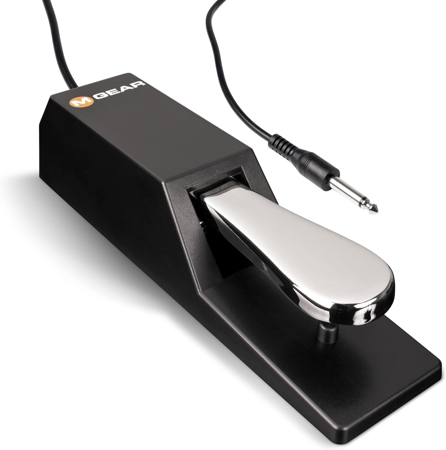 Shows the core product clearly on a white background to help shoppers understand what they are purchasing - a keyboard sustain pedal with cable and 1/4 inch jack connector.
