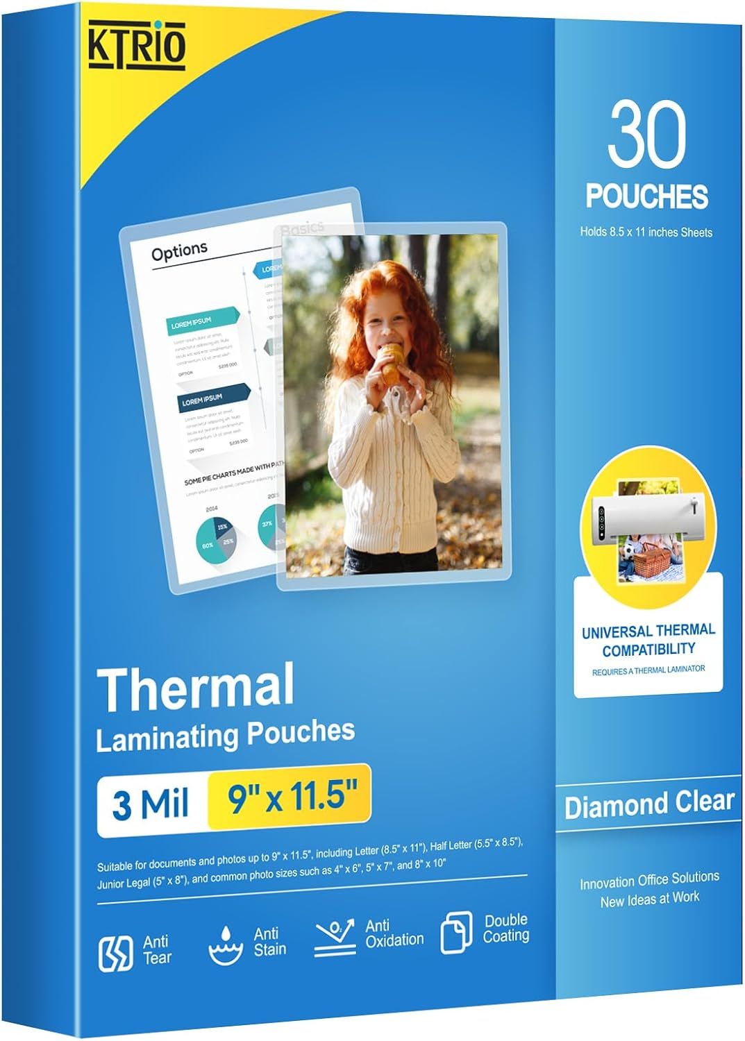 Shows the physical retail packaging the buyer will receive, communicating product quantity, size specifications, and key features like thermal compatibility and protective qualities. Displays the…