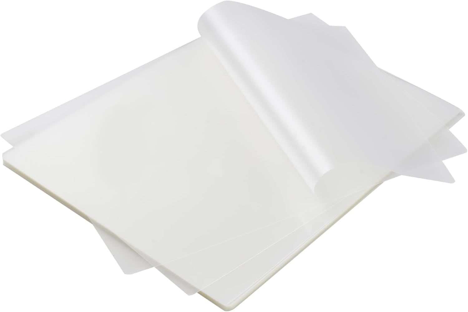 Displays the core product clearly on a white background to show what the shopper will receive, including multiple laminating sheets in different sizes.
