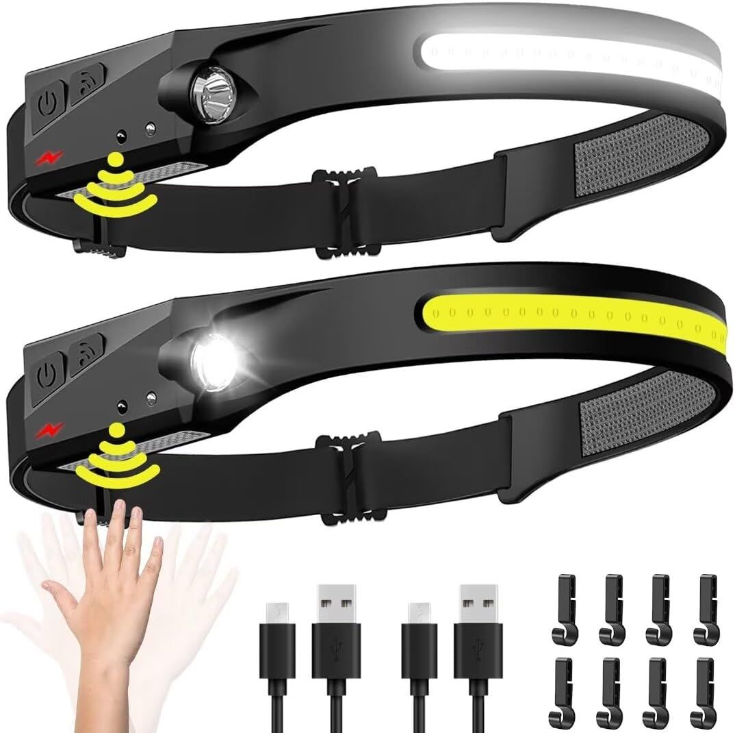 Demonstrates the headlamp's motion sensor feature that allows hands-free on/off control by waving, and shows both the front spotlight and rear safety light in action to communicate versatility and…