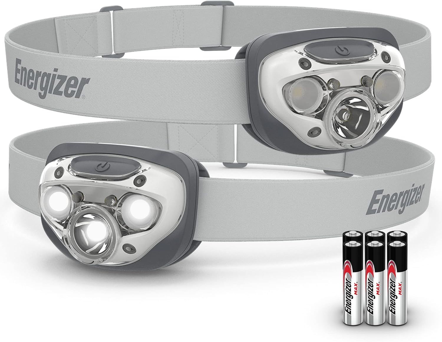 Shows the core product - Energizer headlamps with multiple LED lights and adjustable straps - clearly displaying the design and functionality to help shoppers understand what they are purchasing.…
