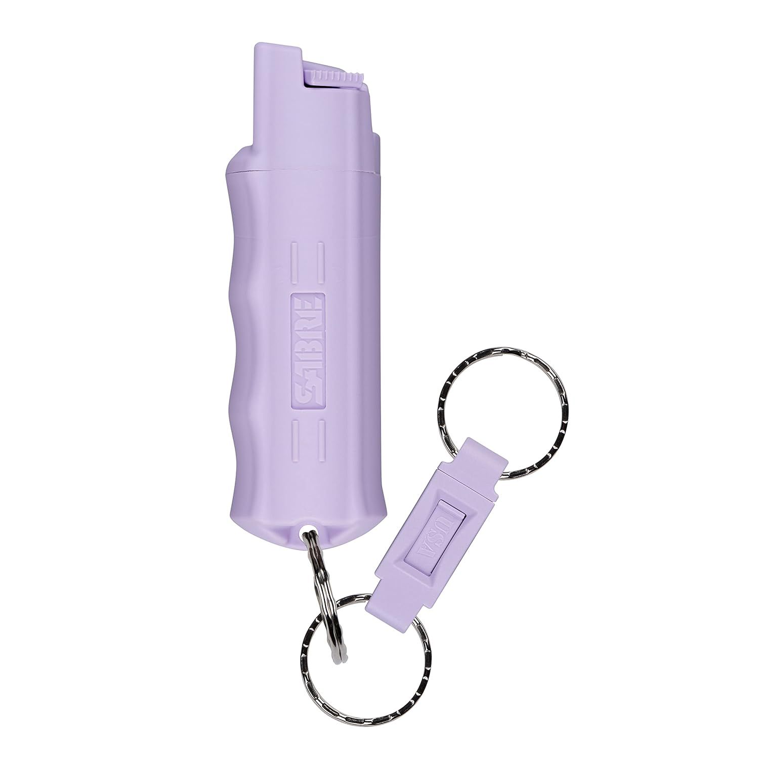 Shows the core product clearly on a white background to communicate what the buyer will receive, including the main safety device and attached keychain accessory. Demonstrates that the product…