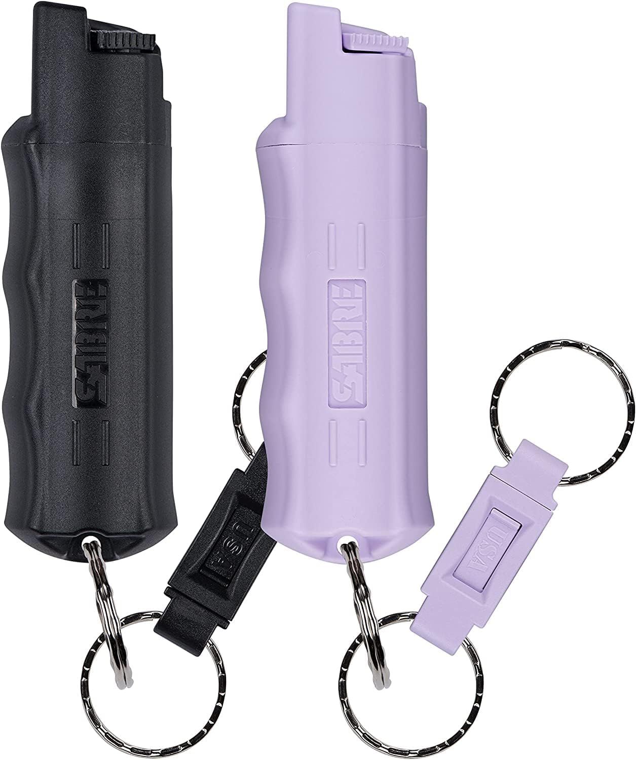 Shows the product is available in multiple color choices (black and lavender) to help shoppers select their preferred style. Displays the included keychain attachment accessory that comes with each…