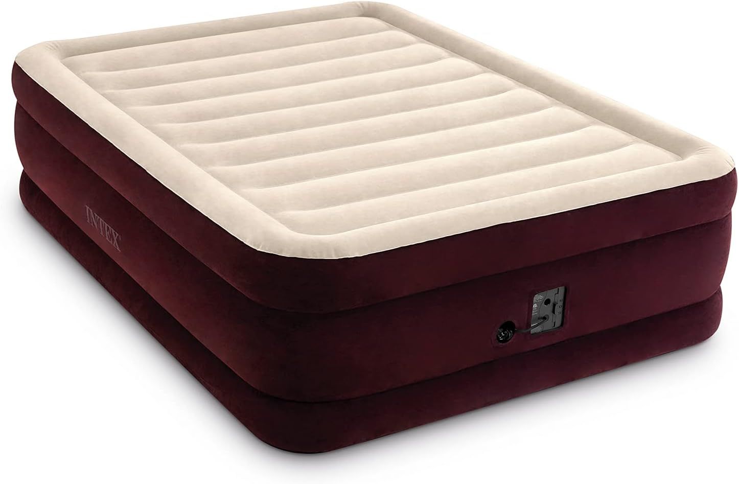 Shows the core product clearly on a white background to help shoppers understand what they are purchasing - an inflatable air mattress with integrated pump and two-tone design.