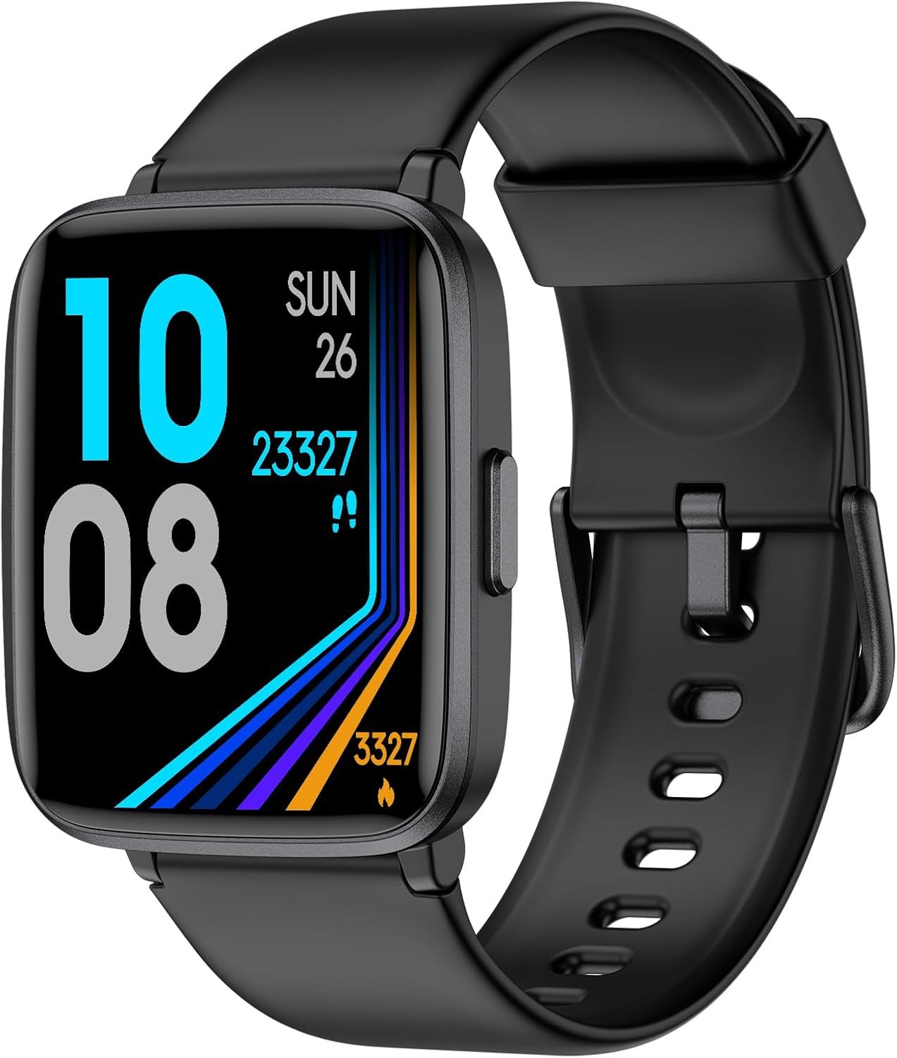Shows the core product clearly with its display active to demonstrate the watch face design and fitness tracking capabilities, helping shoppers understand what they will receive.