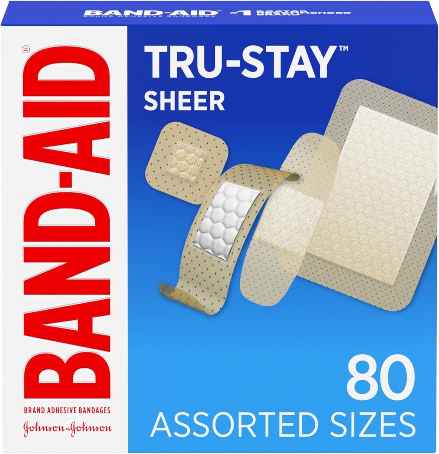 Shows the core product—Band-Aid adhesive bandages in their retail packaging—to communicate what the shopper is purchasing, including the Tru-Stay feature and assorted sizes. Displays the physical…