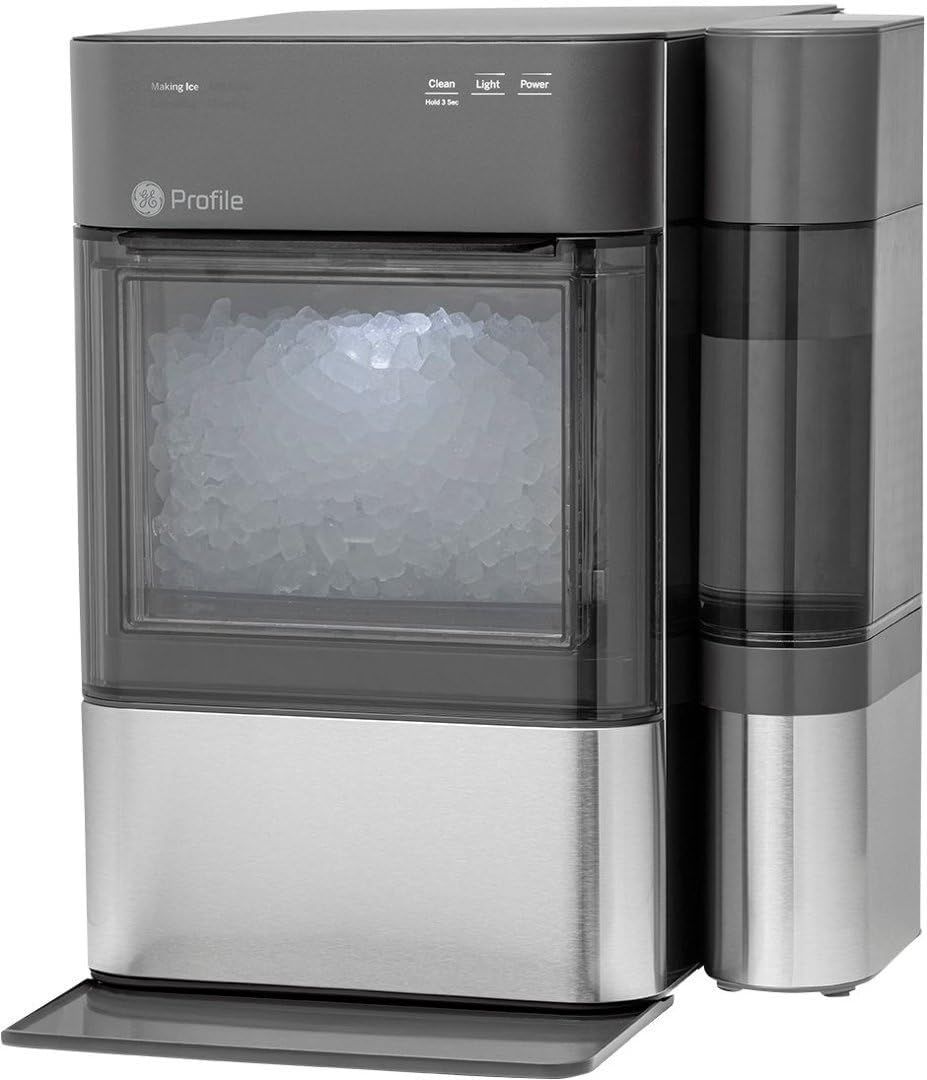 Shows the GE Profile ice maker as the core product with a clear view of the ice storage compartment, helping shoppers understand what they are purchasing and how the product looks.