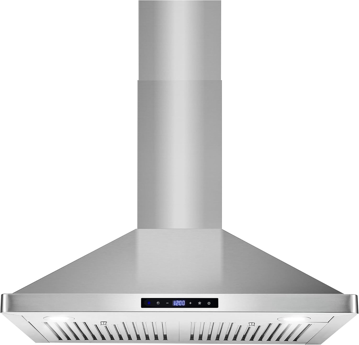 Shows the core product clearly with its sleek stainless steel design and digital control panel to communicate quality and modern functionality.