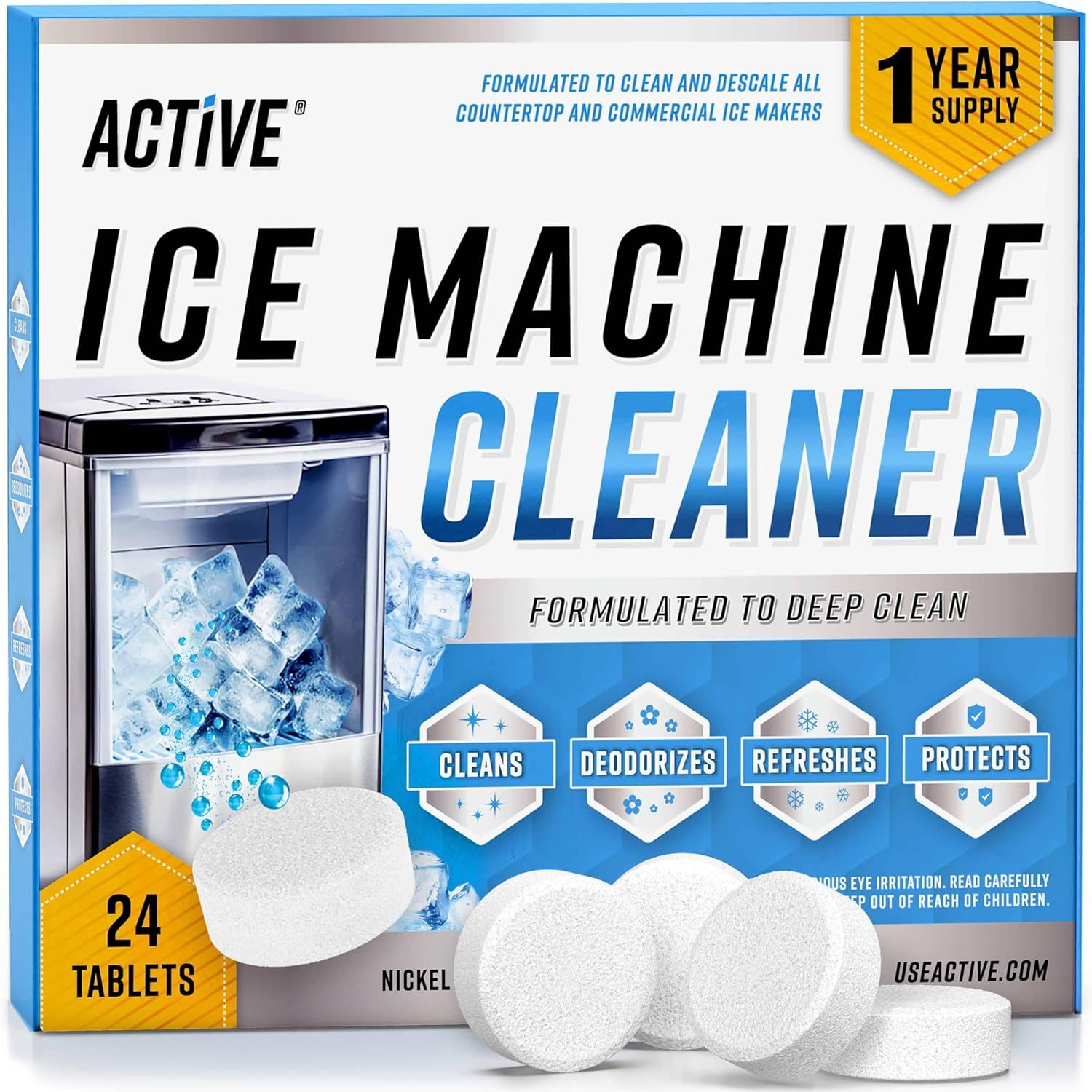 Displays the core product packaging and the included cleaning tablets to show shoppers exactly what they will receive. Shows the retail packaging with key product benefits and features to help…
