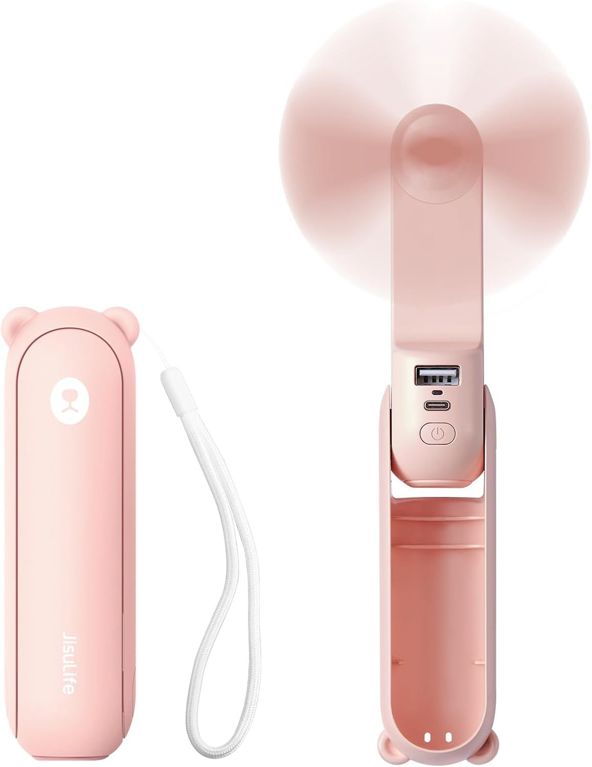 Displays the core product, a portable handheld fan, along with its included accessories to show what the buyer receives in the purchase. Shows the included accessories that complement the fan,…