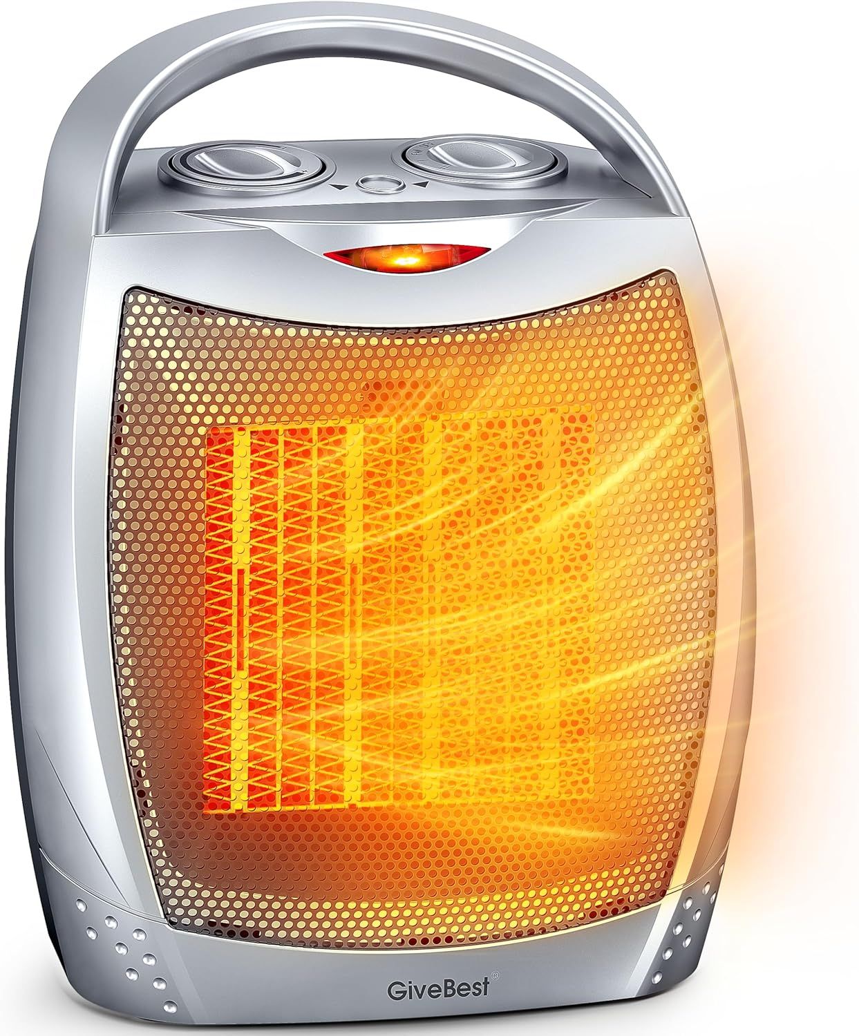 Shows the internal heating coils and glowing element to demonstrate how the space heater actively generates warmth, reassuring shoppers about its heating capability and technology. Uses visual…