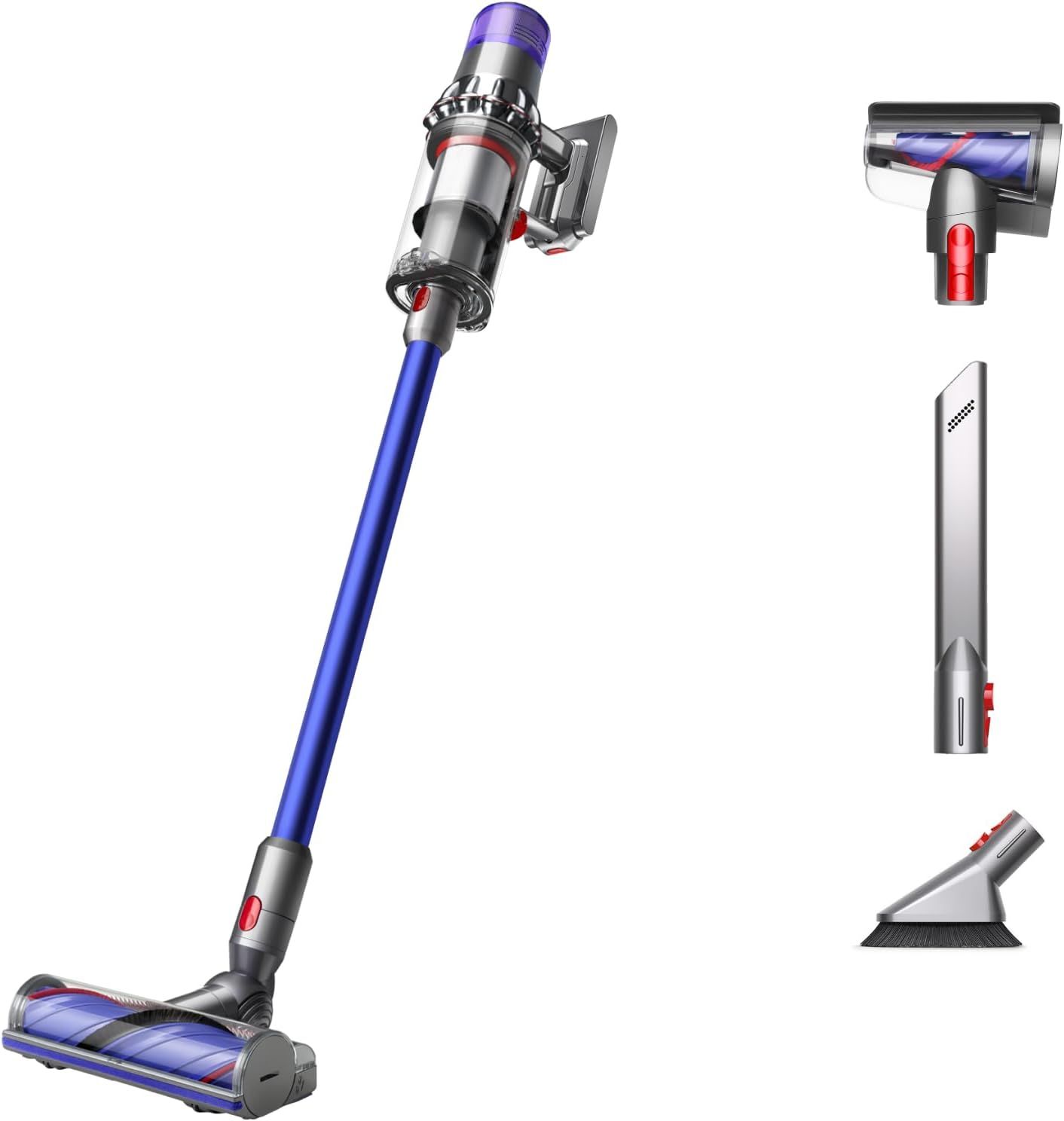 Displays the core product, a cordless stick vacuum, along with its included attachments to show the shopper what they will receive and the versatility of the cleaning system. Shows the additional…