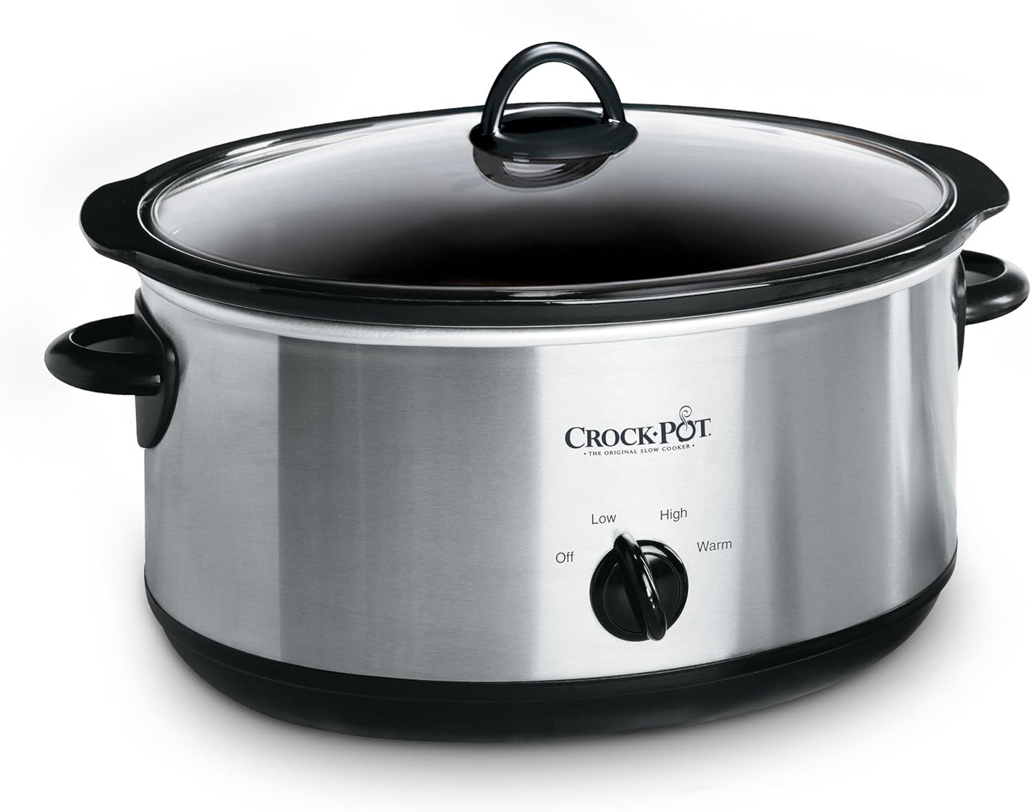 Displays the core product clearly on a white background to show the shopper exactly what they will receive, including the stainless steel finish, glass lid, handles, and control dial.