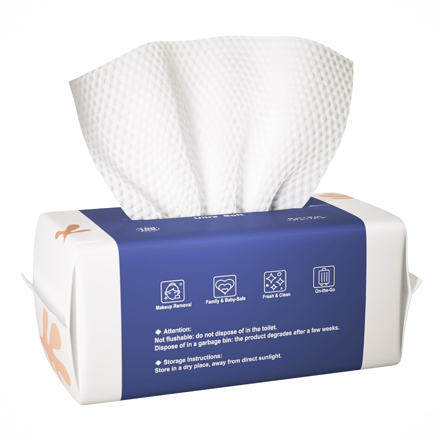 Displays the core product, a box of facial tissues with visible texture and packaging, to show shoppers exactly what they will receive. Shows the retail packaging with key product features and usage…