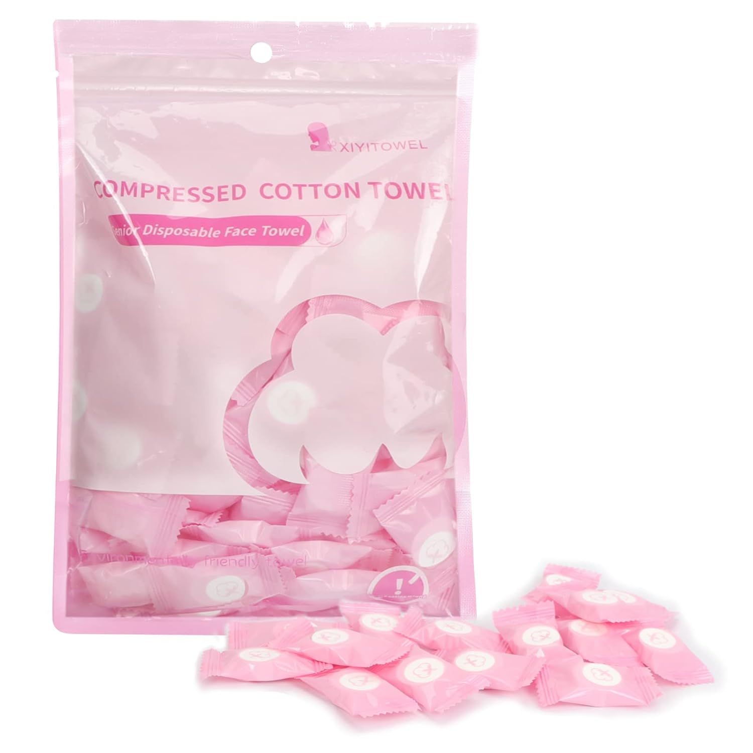 Shows the core product—compressed cotton towels in retail packaging—to communicate what the shopper is purchasing and how the product is packaged. Displays the retail packaging with clear branding…