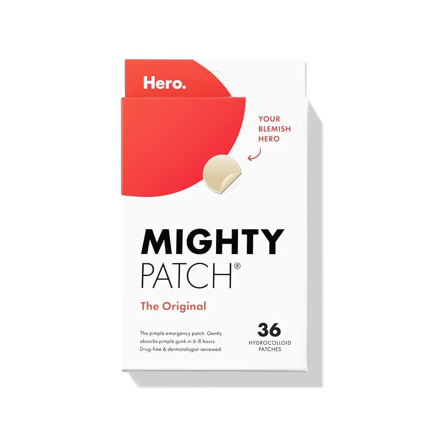 Shows the retail packaging to help shoppers recognize the product on shelf and understand what they will receive, including the branded Hero design and quantity of 36 patches. Displays the core…