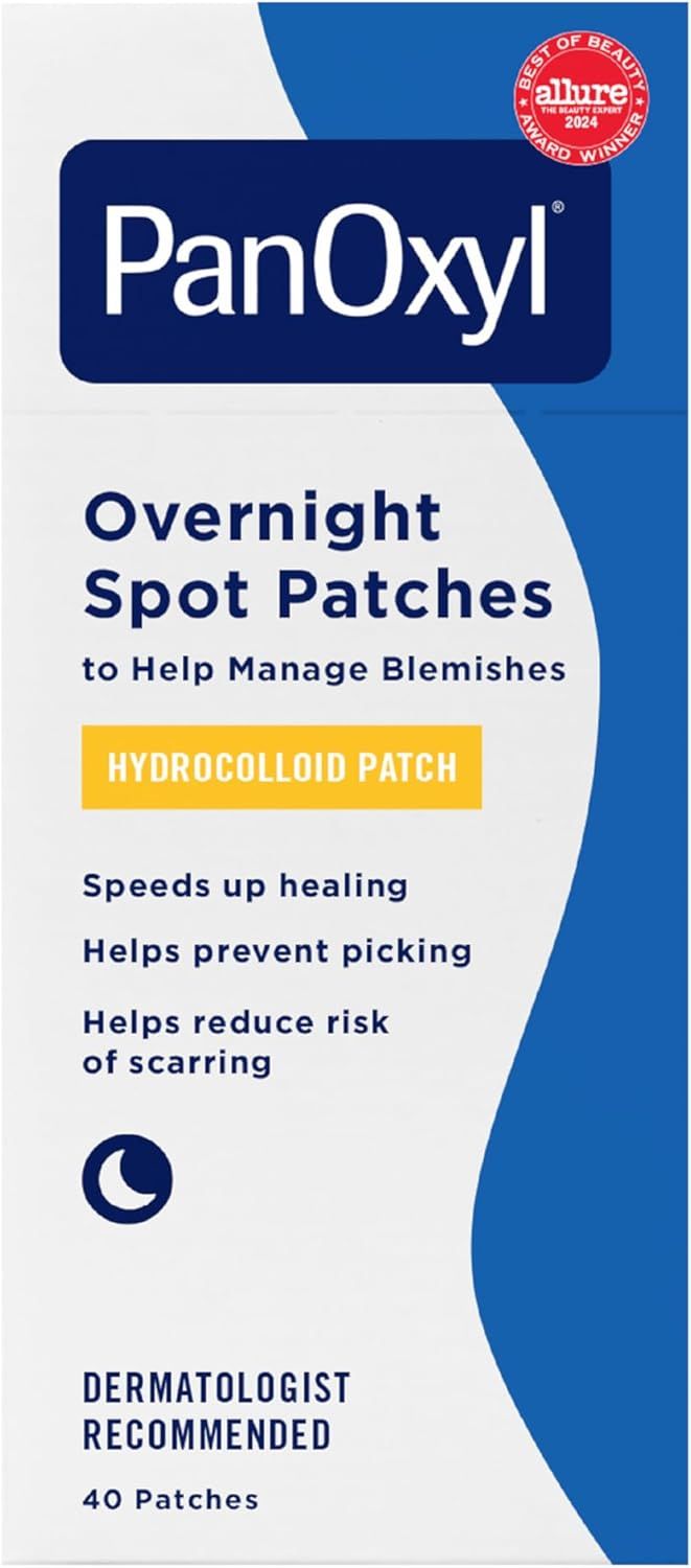 Shows the retail packaging to communicate the product's award-winning status, key technology (hydrocolloid patch), and primary benefits (speeds healing, prevents picking, reduces scarring) to help…