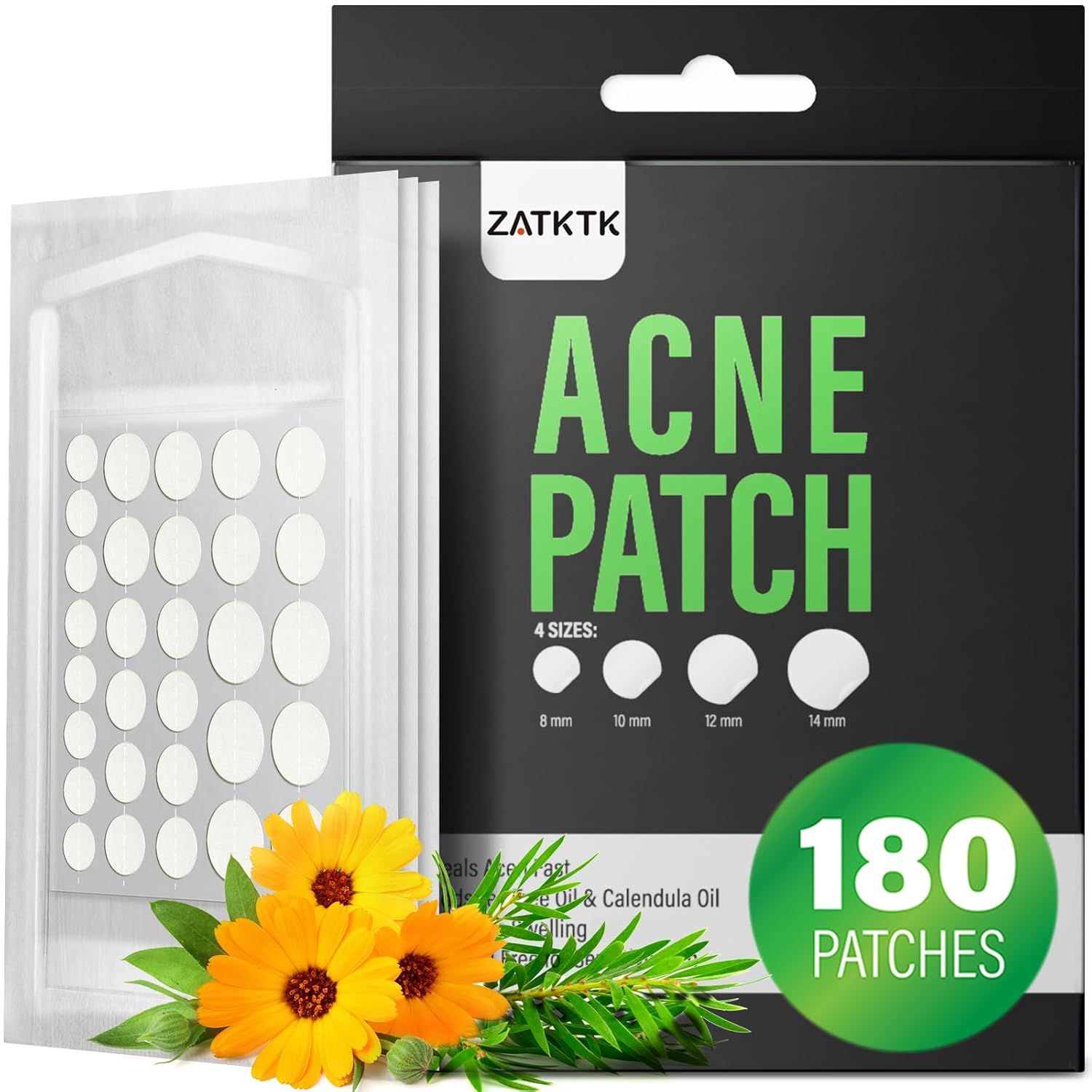 Shows the core product—acne patches in retail packaging with sheets of patches visible—to communicate what the shopper is purchasing and the quantity included. Displays the retail packaging with…