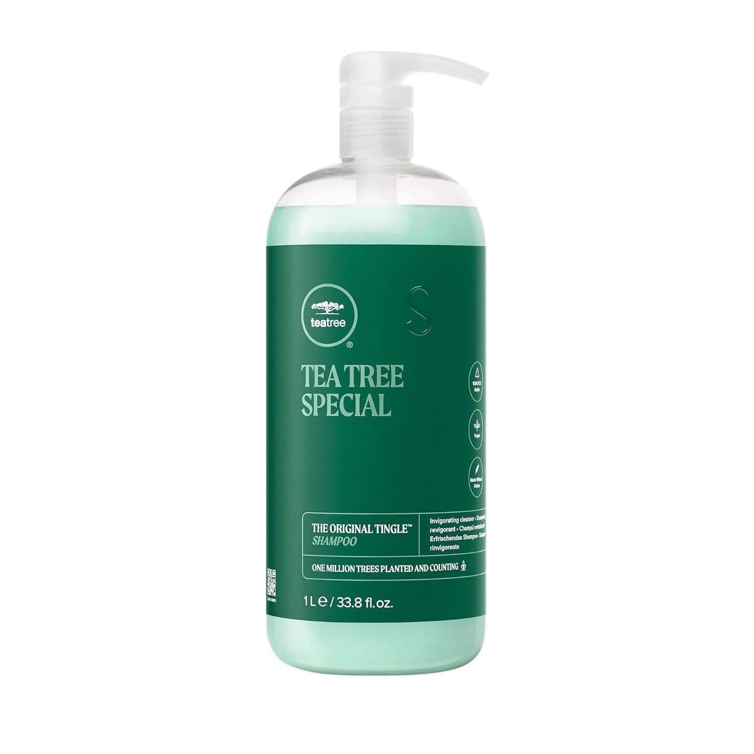Displays the core product clearly on a clean white background to show the Tea Tree Special shampoo bottle with pump dispenser and communicate the size and branding.