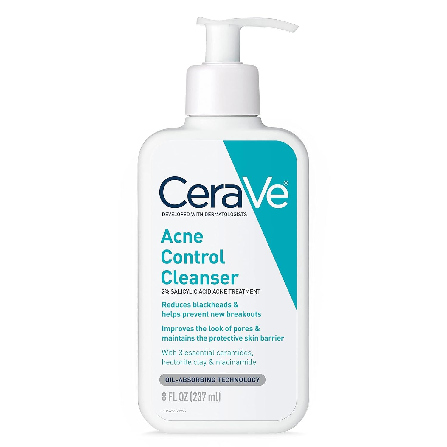Displays the core product clearly on a white background to show shoppers exactly what they will receive, emphasizing the CeraVe brand and acne treatment benefits.