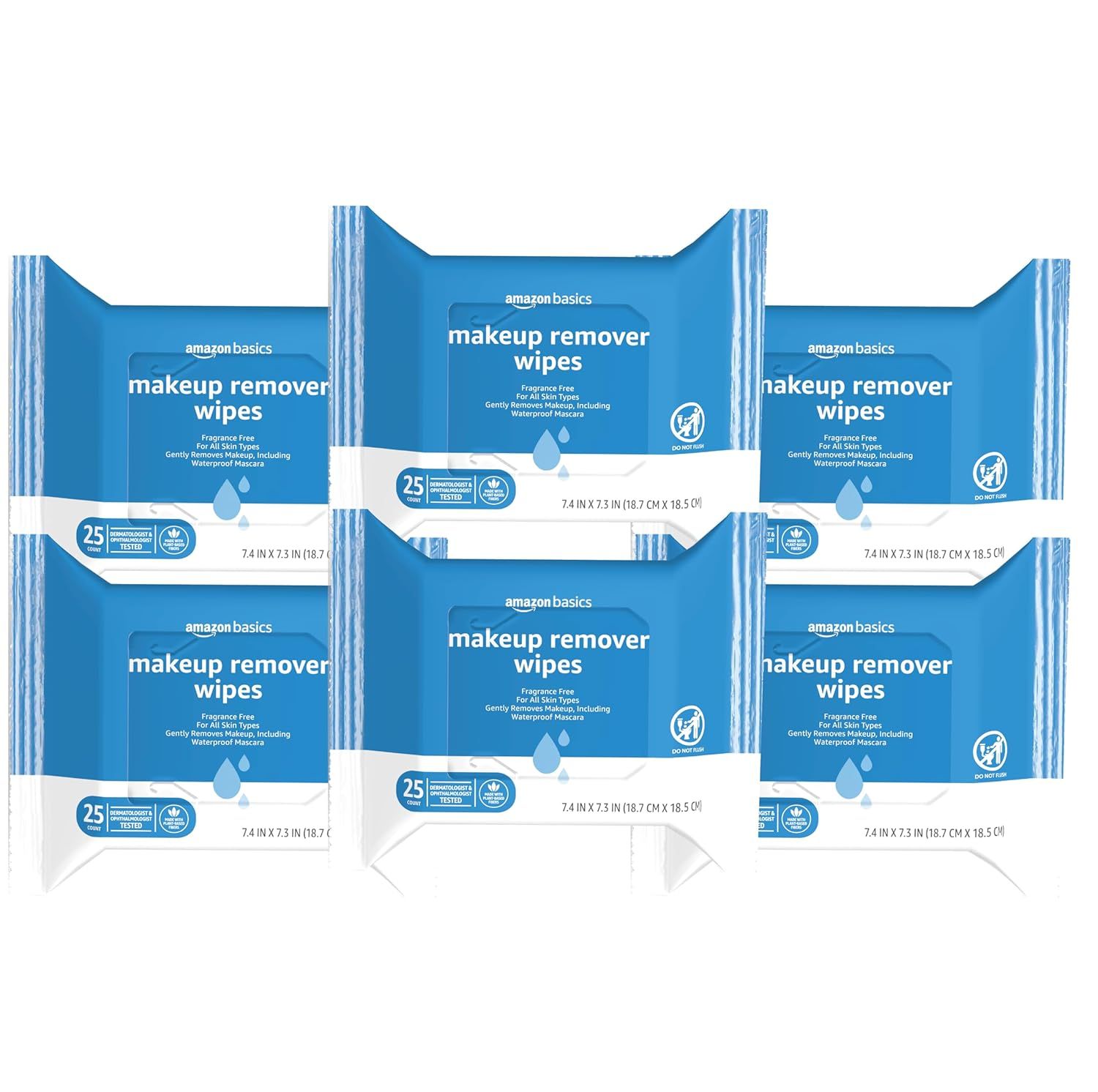 Shows the core sellable product—a multi-pack of Amazon Basics makeup remover wipes—clearly displayed to communicate what the shopper will receive. Displays the actual retail packaging the buyer will…