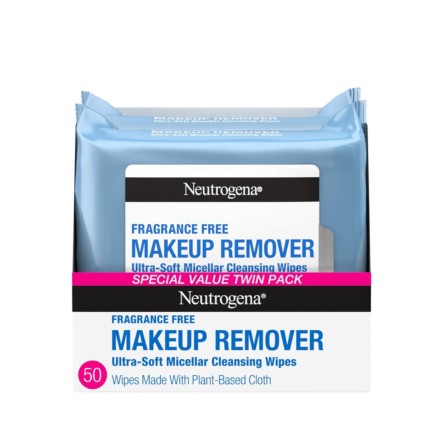 Displays the core product packaging clearly to show shoppers exactly what they will receive, emphasizing the twin pack value and key product features like fragrance-free and micellar cleansing…