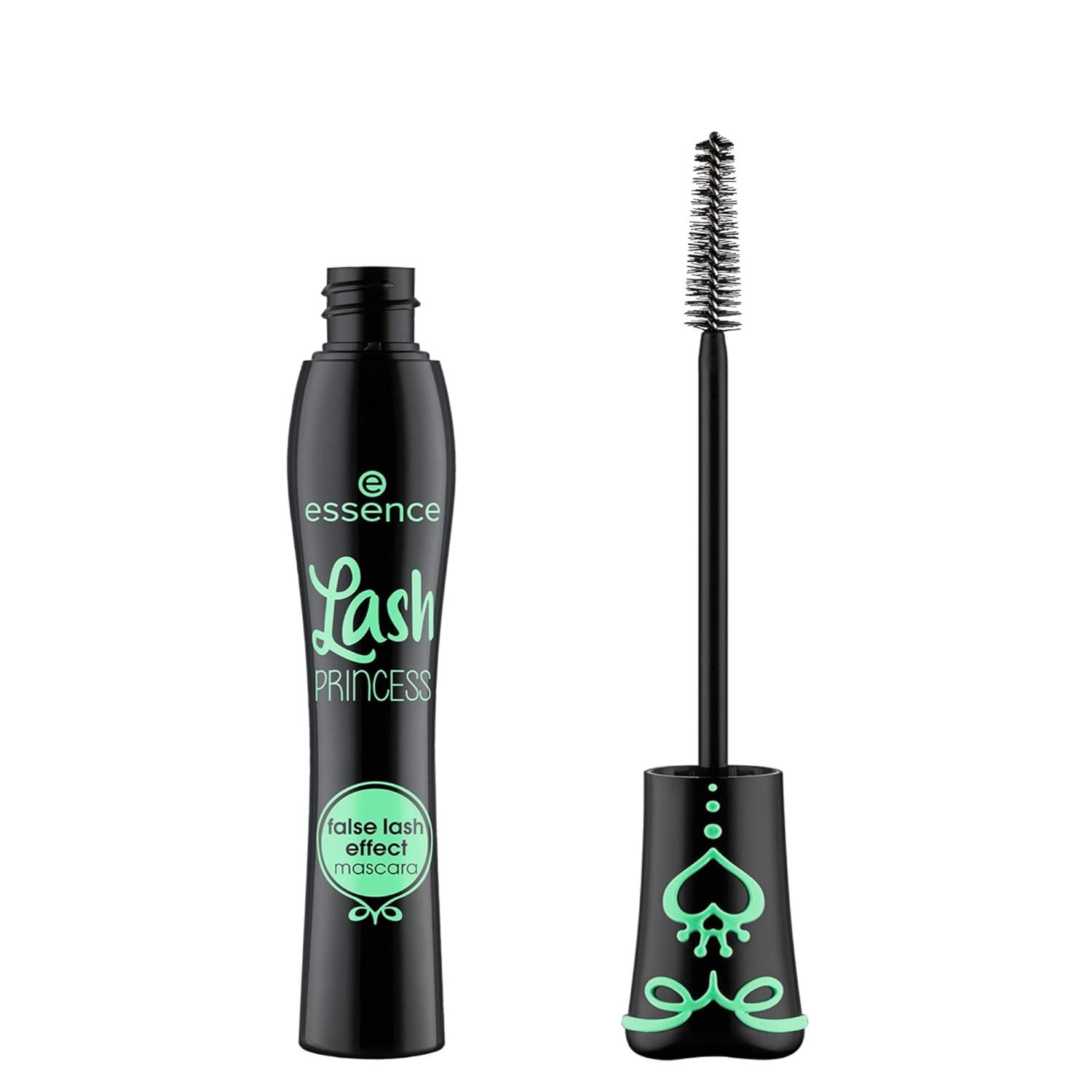 Displays the essence Lash Princess mascara tube and applicator wand to show shoppers the product they will receive, including the distinctive brush design for creating false lash effects. Shows the…
