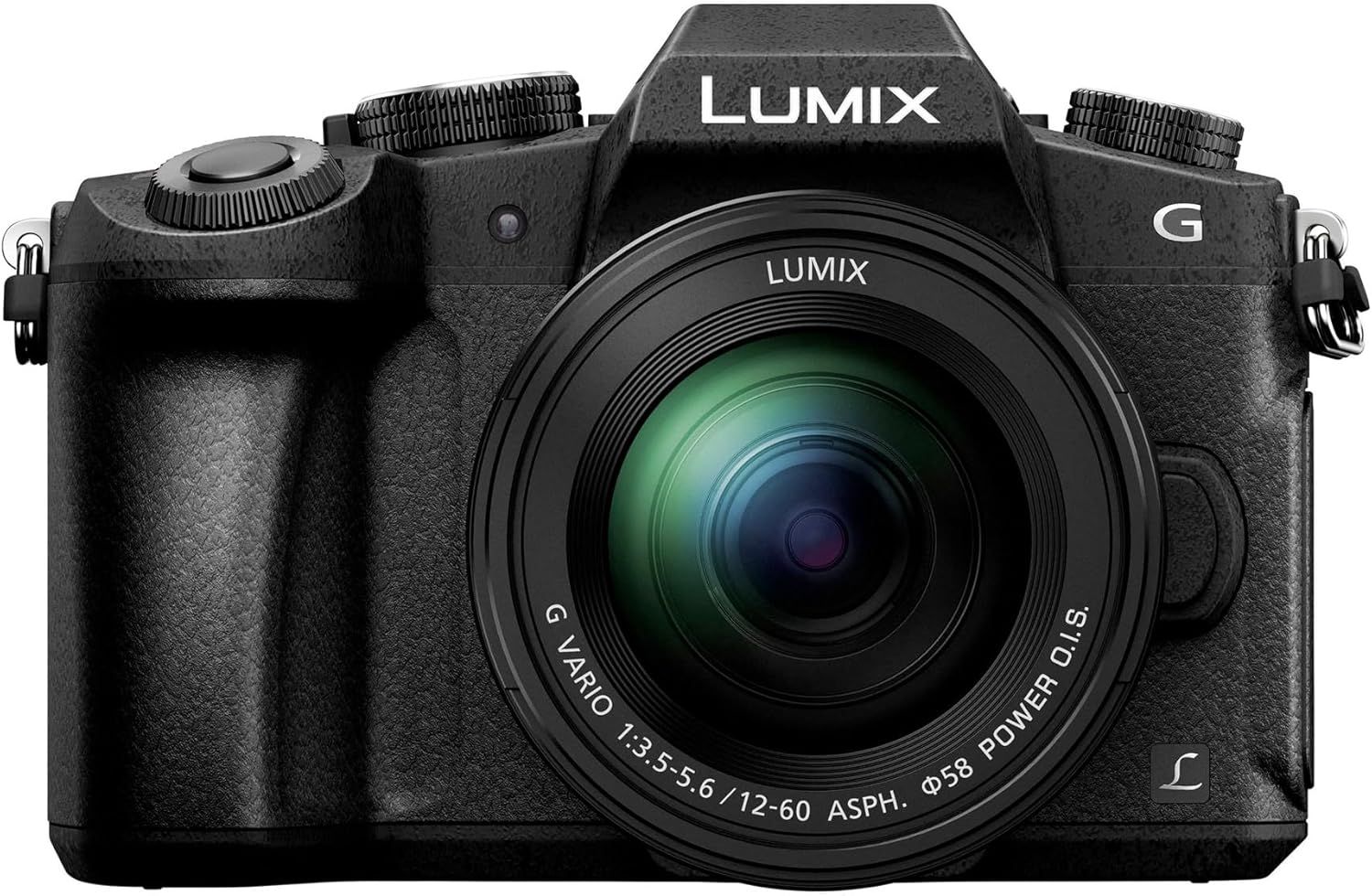 Displays the Lumix G mirrorless camera with attached lens in a clean, catalog-style presentation to show the product's professional design and build quality.