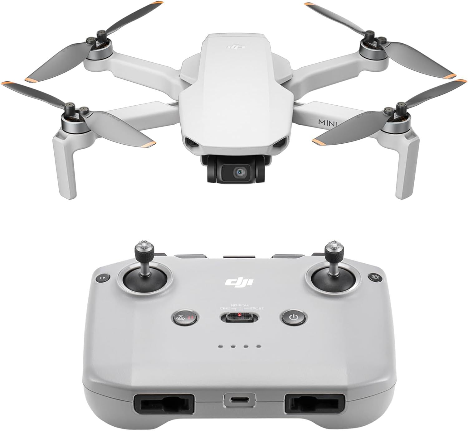 Shows the complete drone product including both the aircraft and remote controller to communicate what the buyer receives and how the system works together. Demonstrates that the purchase includes…