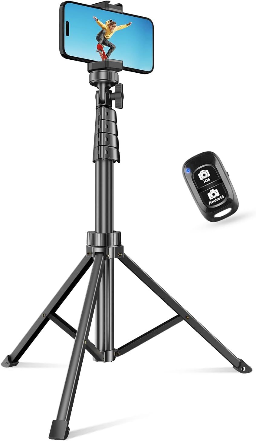 Displays the complete phone tripod system with remote control to show shoppers exactly what they will receive and how the product looks when assembled. Shows that the tripod comes with an included…
