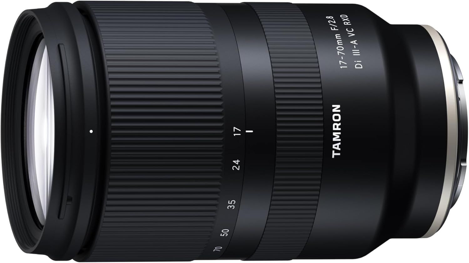 Displays the Tamron 17-70mm F/2.8 camera lens as the core sellable product in a clean, catalog-style presentation to show its design, build quality, and specifications.