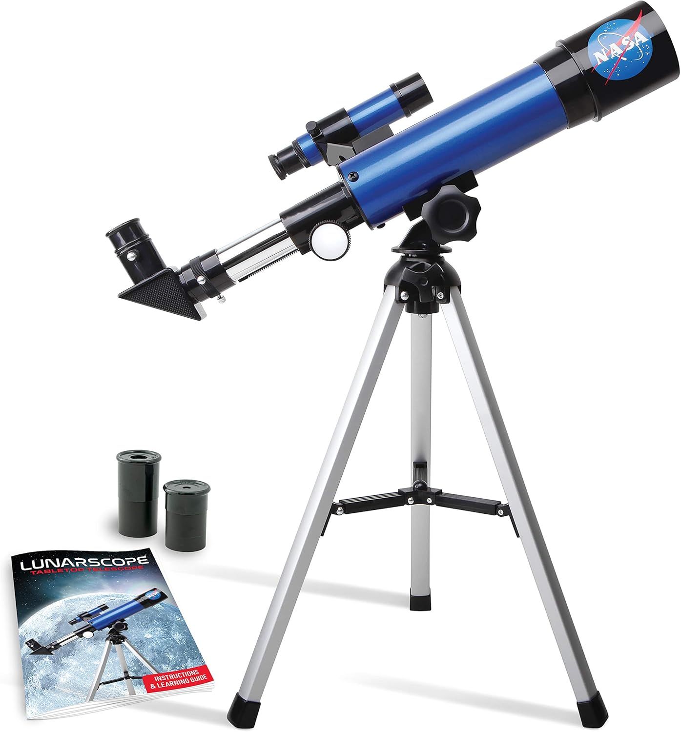 Shows the complete telescope product with all included components to give shoppers a clear view of what they will receive in their purchase. Demonstrates that the telescope comes as a complete kit…